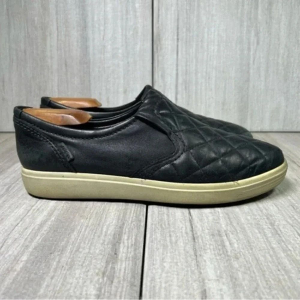 Ecco Black Quilted Slip-On Sneakers with Cream Sole